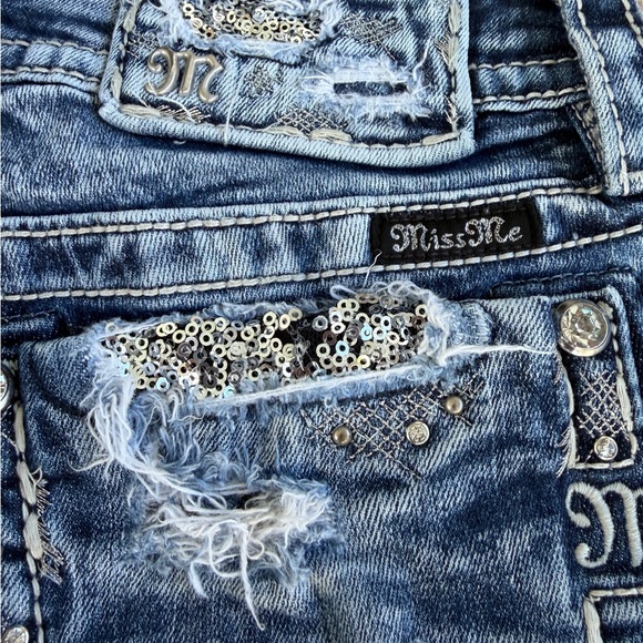 Miss Me Shorts Size 25 Womens Embellished Rhinestone Short Sequins Low Rise Blue - Picture 9 of 11